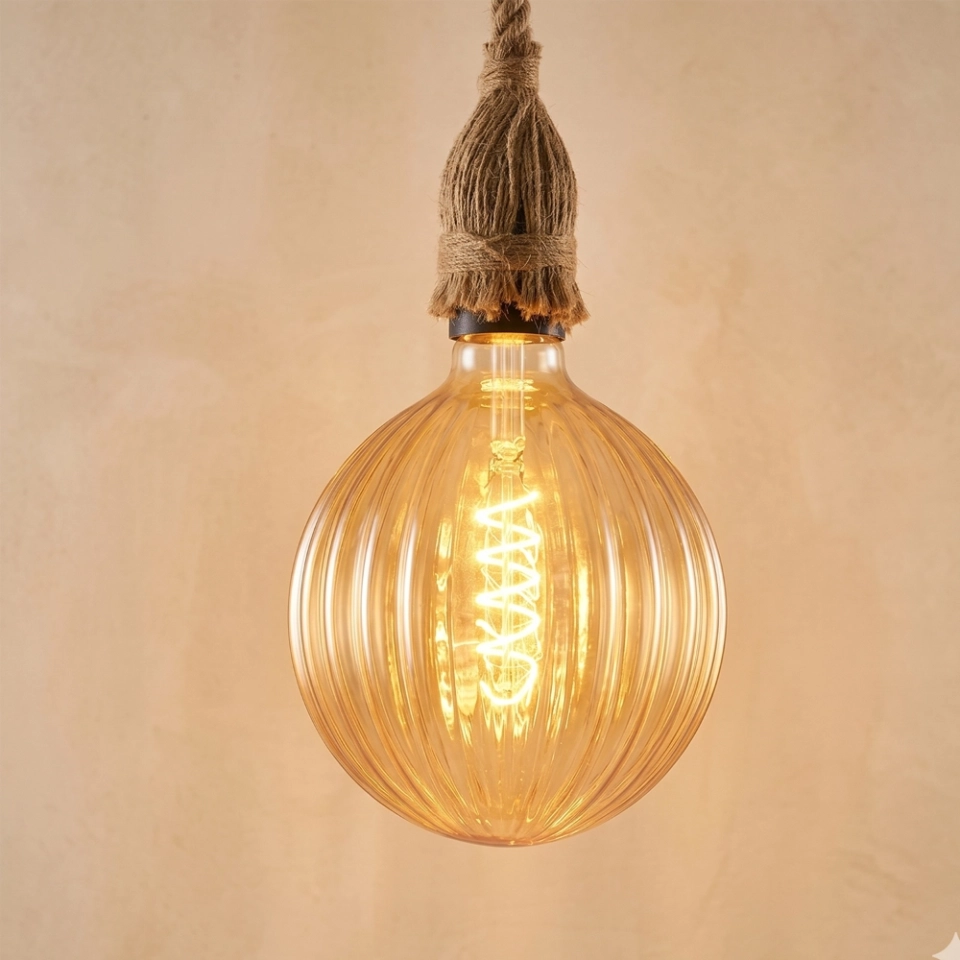 125 Ribbed Pumpkin Amber Glass LED Bulb (2) 125 Ribbed Pumpkin Amber Glass LED Bulb (2)