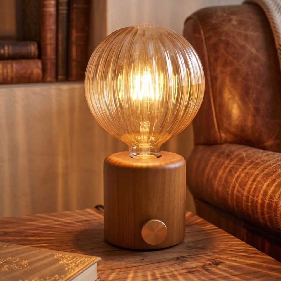 125 Ribbed Pumpkin Amber Glass LED Bulb (3)