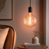 125 Ribbed Pumpkin Amber Glass LED Bulb (5) 125 Ribbed Pumpkin Amber Glass LED Bulb (5)