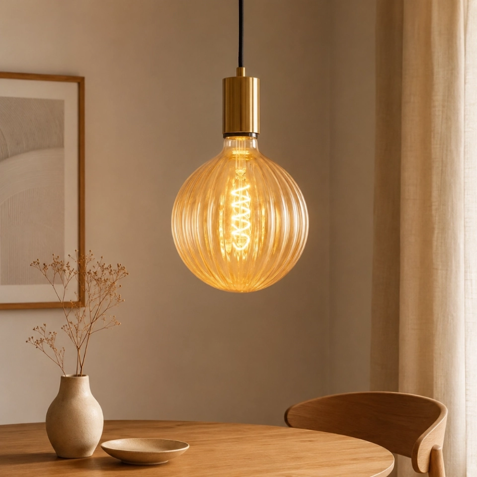 125 Ribbed Pumpkin Amber Glass LED Bulb (6) 125 Ribbed Pumpkin Amber Glass LED Bulb (6)