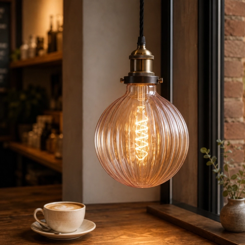125 Ribbed Pumpkin Amber Glass LED Bulb (7)