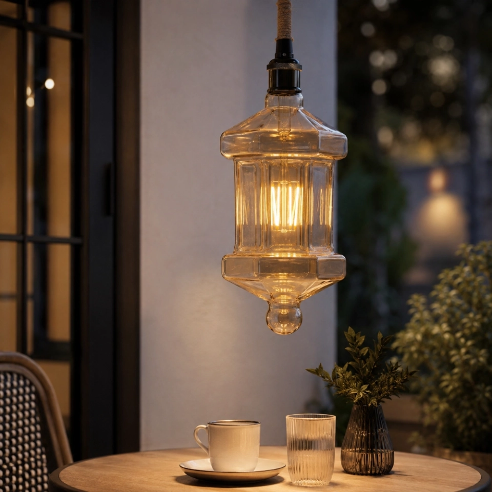 Vintage Amber Glass LED Courtyard Light / Decorative Outdoor Garden Pendant Light (5)