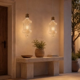 Vintage Amber Glass LED Courtyard Light / Decorative Outdoor Garden Pendant Light (6)