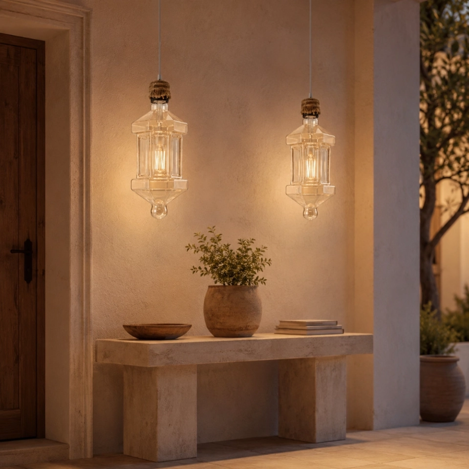 Vintage Amber Glass LED Courtyard Light / Decorative Outdoor Garden Pendant Light (6)