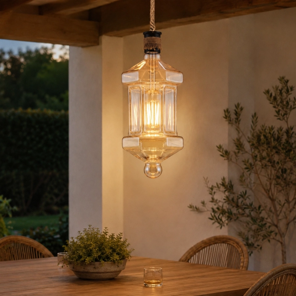 Vintage Amber Glass LED Courtyard Light / Decorative Outdoor Garden Pendant Light (7)