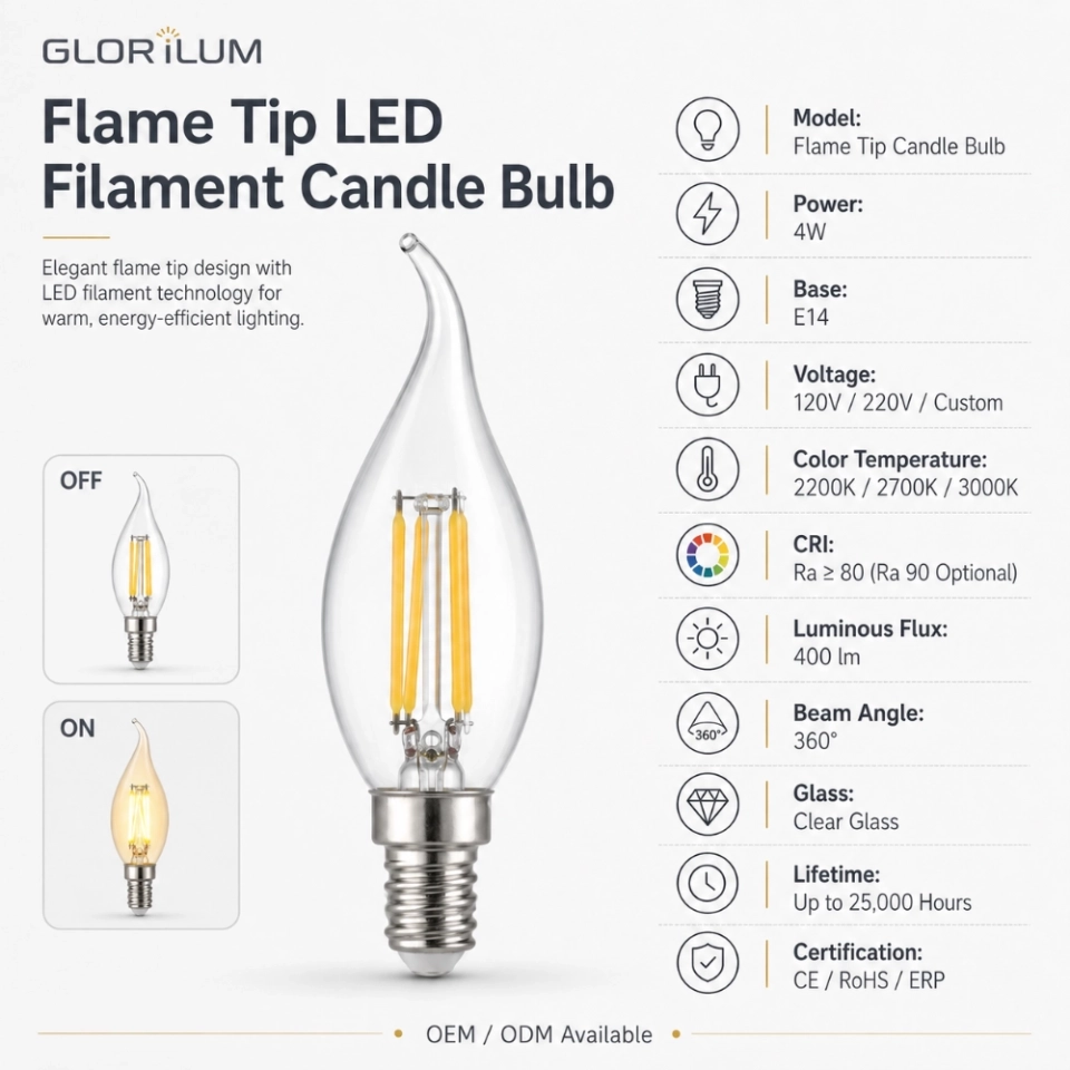 4W Flame Tip LED Filament Candle Bulb E14 (3)