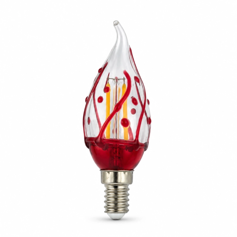 C35 Bent-Tip Hand-Painted Red LED Flame Bulb with S14 Screw Base – Decorative Ambient Light