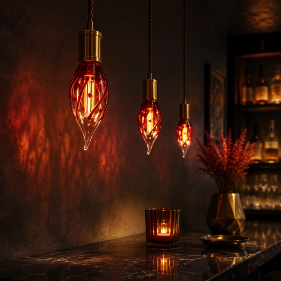 C35 Bent-Tip Hand-Painted Red LED Flame Bulb with S14 Screw Base – Decorative Ambient Light (2)