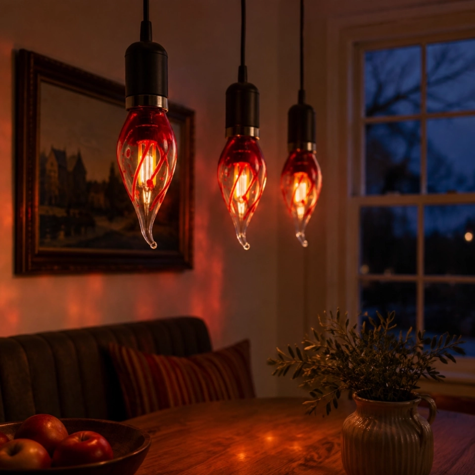 C35 Bent-Tip Hand-Painted Red LED Flame Bulb with S14 Screw Base – Decorative Ambient Light (4) C35 Bent-Tip Hand-Painted Red LED Flame Bulb with S14 Screw Base – Decorative Ambient Light (4)