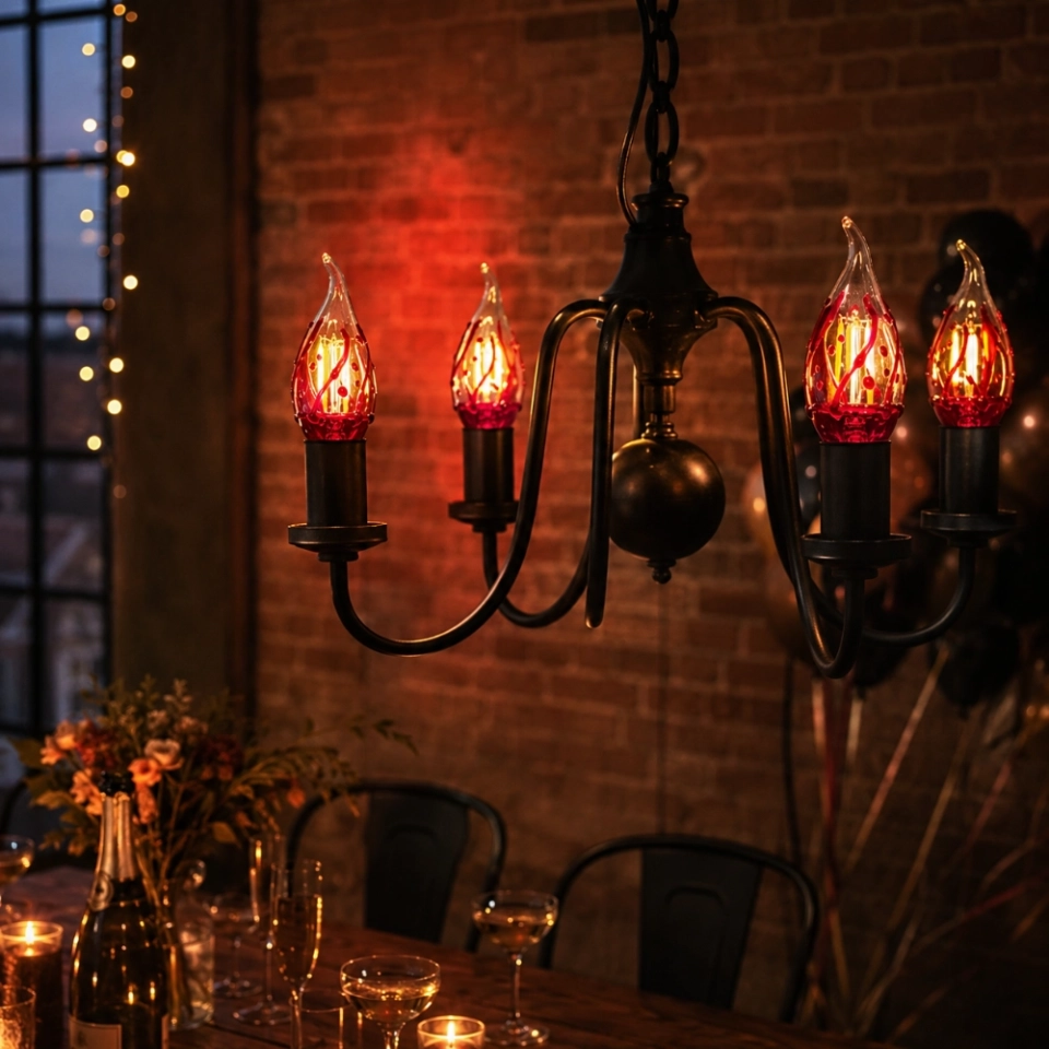 C35 Bent-Tip Hand-Painted Red LED Flame Bulb with S14 Screw Base – Decorative Ambient Light (7)