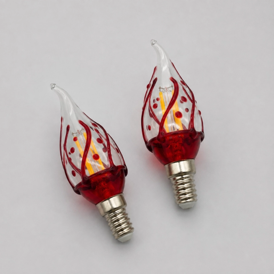 C35 Bent-Tip Hand-Painted Red LED Flame Bulb with S14 Screw Base – Decorative Ambient Light (8) C35 Bent-Tip Hand-Painted Red LED Flame Bulb with S14 Screw Base – Decorative Ambient Light (8)