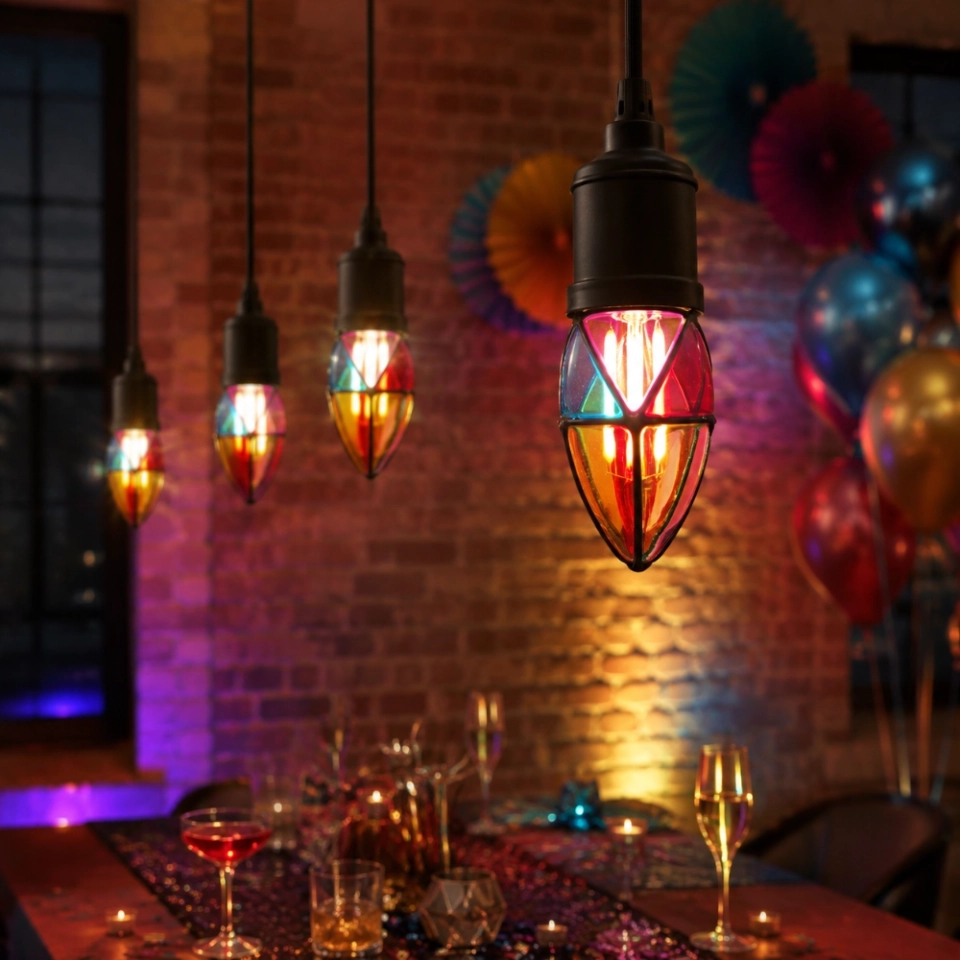 C35 Hand-Painted Stained Glass LED Bulb with E27 Base – Colorful Decorative Ambient Light (2) C35 Hand-Painted Stained Glass LED Bulb with E27 Base – Colorful Decorative Ambient Light (2)