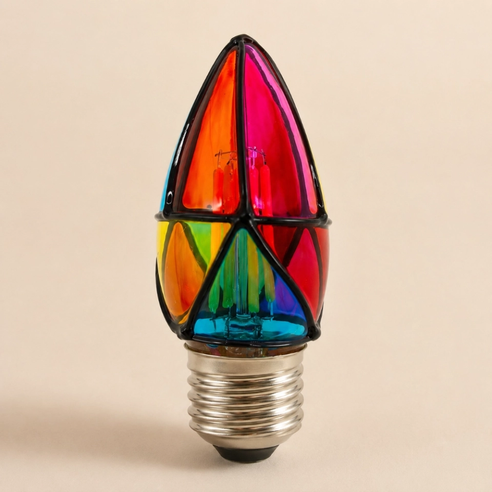 C35 Hand-Painted Stained Glass LED Bulb with E27 Base – Colorful Decorative Ambient Light (4)