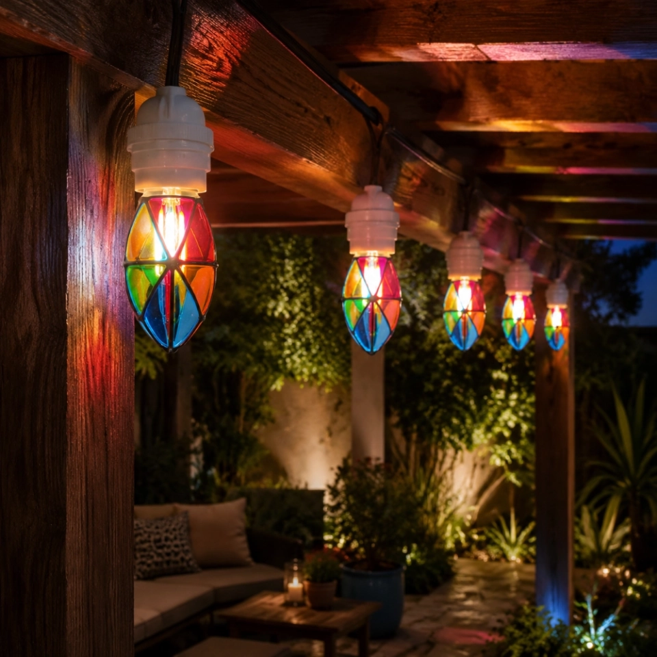 C35 Hand-Painted Stained Glass LED Bulb with E27 Base – Colorful Decorative Ambient Light (7)