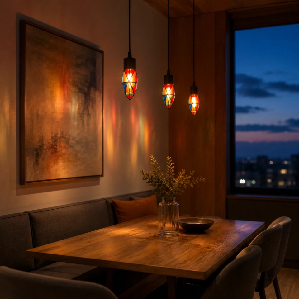 C35 Hand-Painted Stained Glass LED Bulb with E27 Base – Colorful Decorative Ambient Light (8)