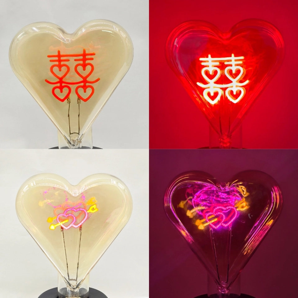 Custom Heart-Shaped Glass Decorative Light Bulb with Personalized Letter, Logo and Pattern Design for B2B Lighting Projects (2) Custom Heart-Shaped Glass Decorative Light Bulb with Personalized Letter, Logo and Pattern Design for B2B Lighting Projects (2)