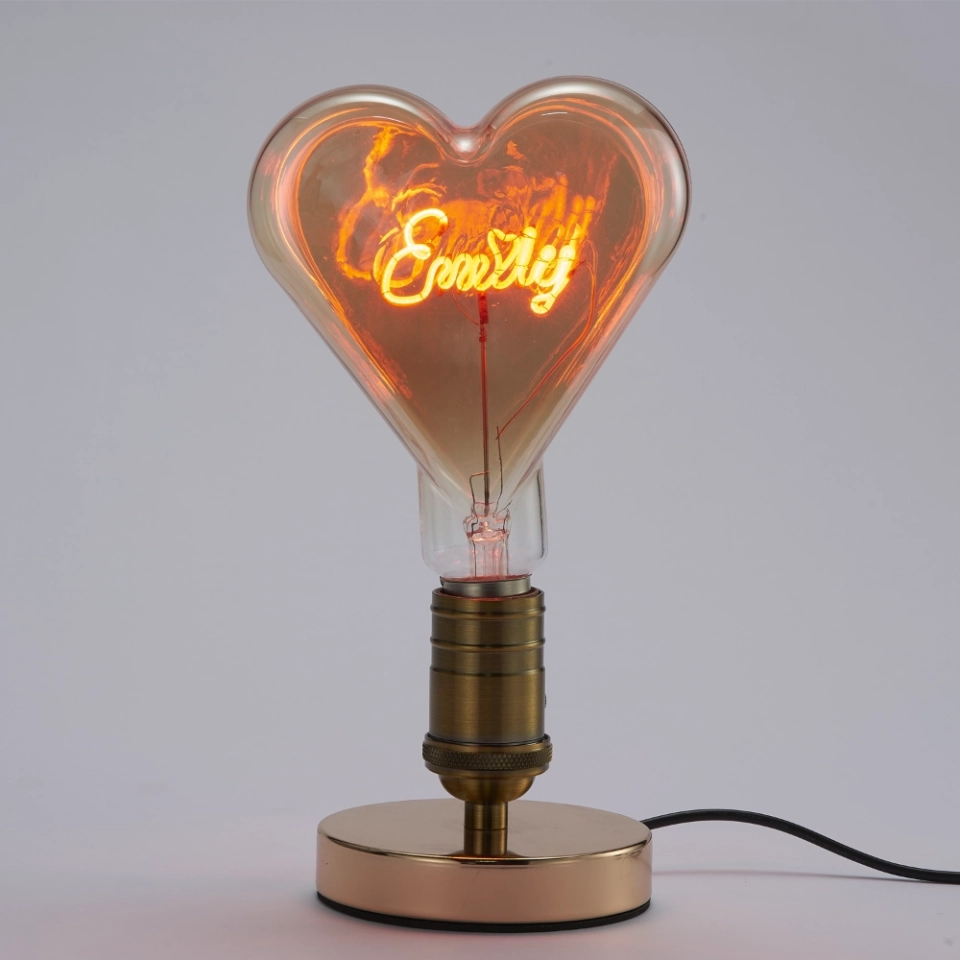 Custom Heart-Shaped Glass Decorative Light Bulb with Personalized Letter, Logo and Pattern Design for B2B Lighting Projects (3) Custom Heart-Shaped Glass Decorative Light Bulb with Personalized Letter, Logo and Pattern Design for B2B Lighting Projects (3)