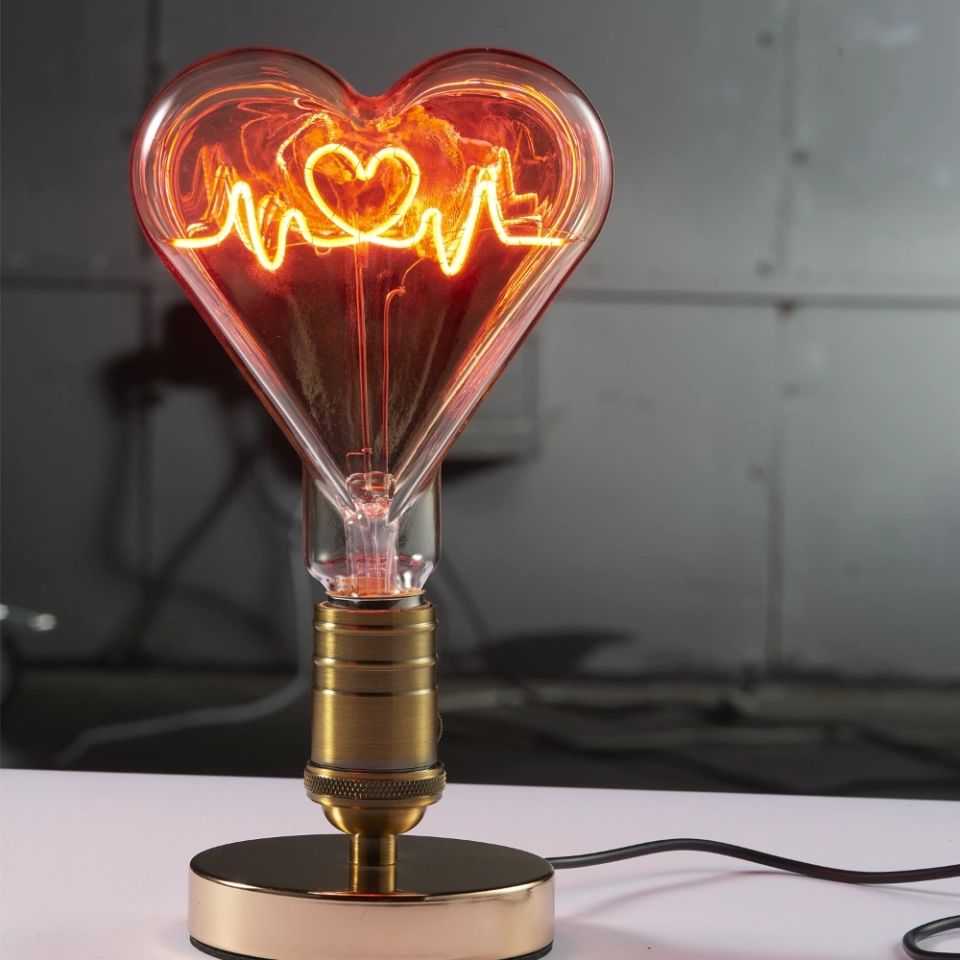 Custom Heart-Shaped Glass Decorative Light Bulb with Personalized Letter, Logo and Pattern Design for B2B Lighting Projects (4) Custom Heart-Shaped Glass Decorative Light Bulb with Personalized Letter, Logo and Pattern Design for B2B Lighting Projects (4)