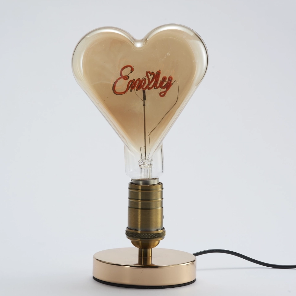 Custom Heart-Shaped Glass Decorative Light Bulb with Personalized Letter, Logo and Pattern Design for B2B Lighting Projects (5) Custom Heart-Shaped Glass Decorative Light Bulb with Personalized Letter, Logo and Pattern Design for B2B Lighting Projects (5)