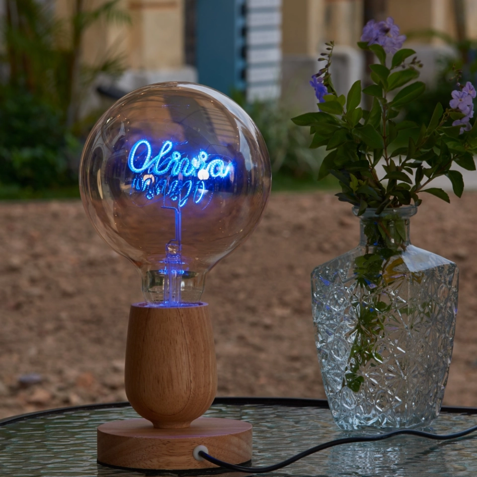 G125 Blue Letter LED Globe Bulb with Champagne Glass for Custom Name Atmosphere Lighting (2) G125 Blue Letter LED Globe Bulb with Champagne Glass for Custom Name Atmosphere Lighting (2)