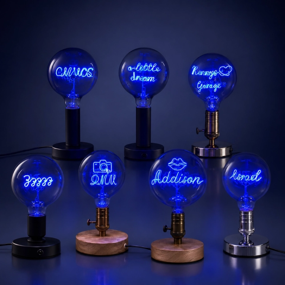 G125 Blue Letter LED Globe Bulb with Champagne Glass for Custom Name Atmosphere Lighting (6)