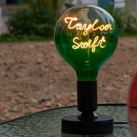G125 Clear Top Green Base Custom Letter LED Globe Bulb with Warm White Double-Line Filament G125 Clear Top Green Base Custom Letter LED Globe Bulb with Warm White Double-Line Filament