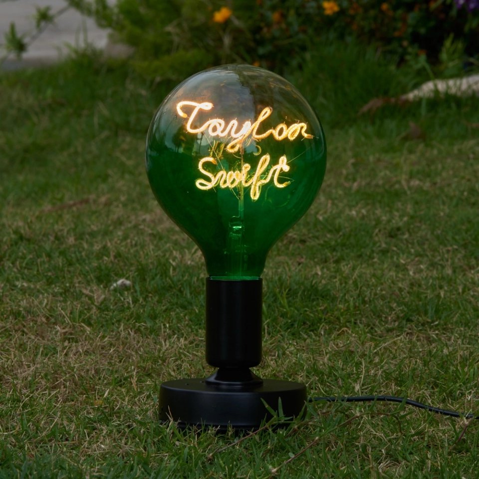 G125 Clear Top Green Base Custom Letter LED Globe Bulb with Warm White Double-Line Filament (3)