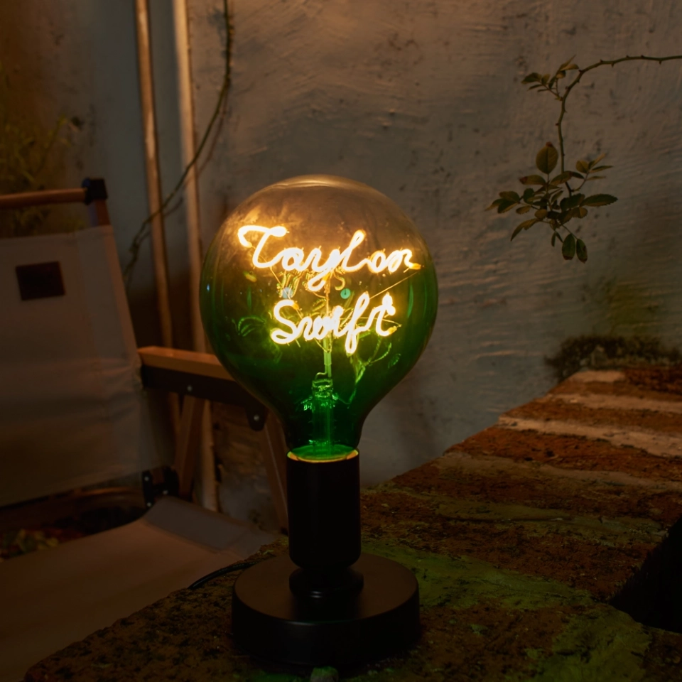 G125 Clear Top Green Base Custom Letter LED Globe Bulb with Warm White Double-Line Filament (6)