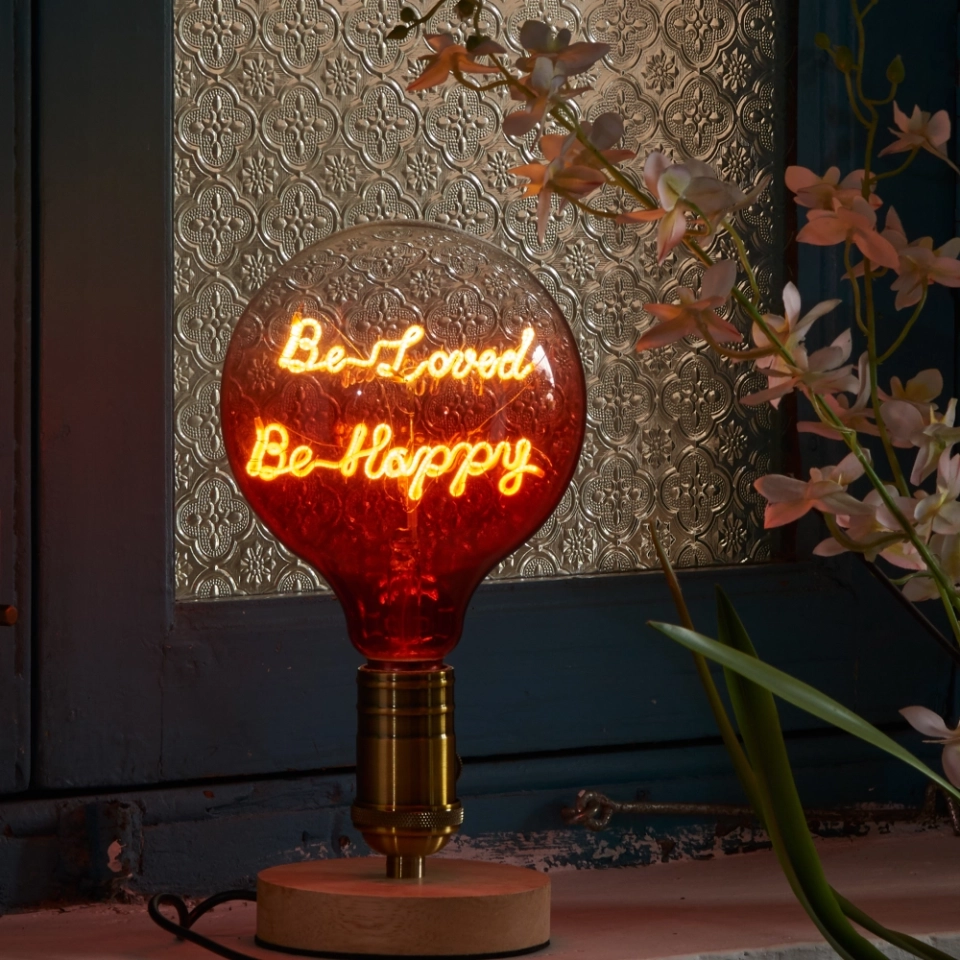 G125 Clear Top Red Base Custom Letter LED Globe Bulb with Warm White Double-Line Filament (6) G125 Clear Top Red Base Custom Letter LED Globe Bulb with Warm White Double-Line Filament (6)