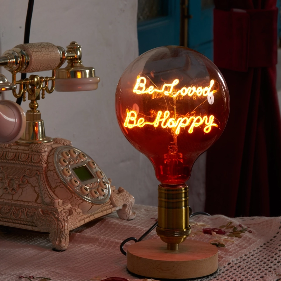 G125 Clear Top Red Base Custom Letter LED Globe Bulb with Warm White Double-Line Filament (7)