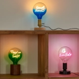 G125 Clear Top Rose Red Base Custom Letter LED Globe Bulb with Warm White Double-Line Filament