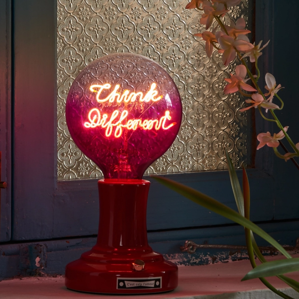 G125 Clear Top Rose Red Base Custom Letter LED Globe Bulb with Warm White Double-Line Filament (4) G125 Clear Top Rose Red Base Custom Letter LED Globe Bulb with Warm White Double-Line Filament (4)