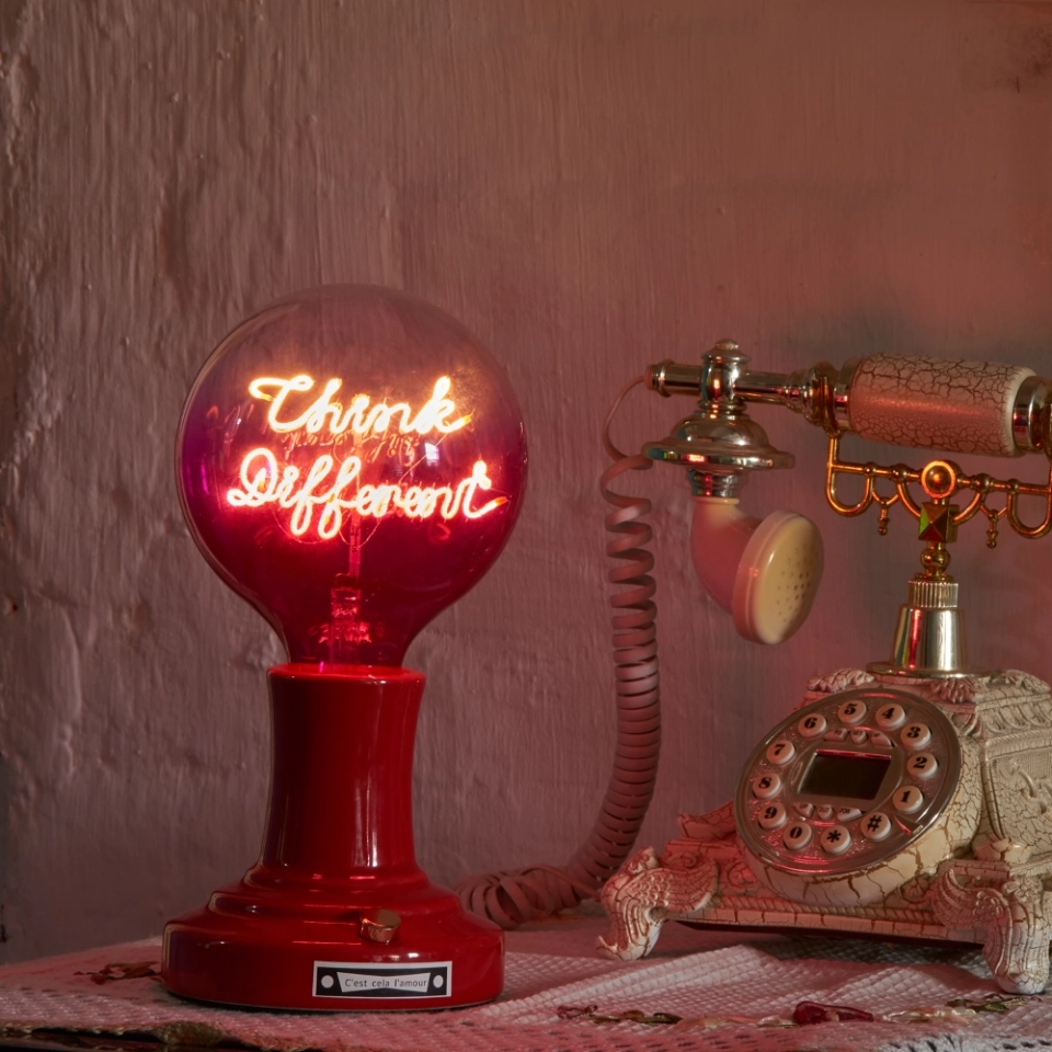 G125 Clear Top Rose Red Base Custom Letter LED Globe Bulb with Warm White Double-Line Filament (5) G125 Clear Top Rose Red Base Custom Letter LED Globe Bulb with Warm White Double-Line Filament (5)