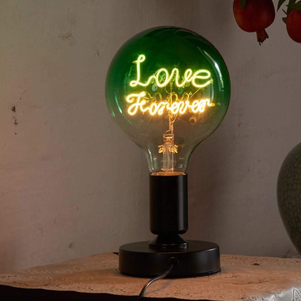 G125 Green Top Custom Letter LED Globe Bulb with Clear Bottom and Warm White Filament