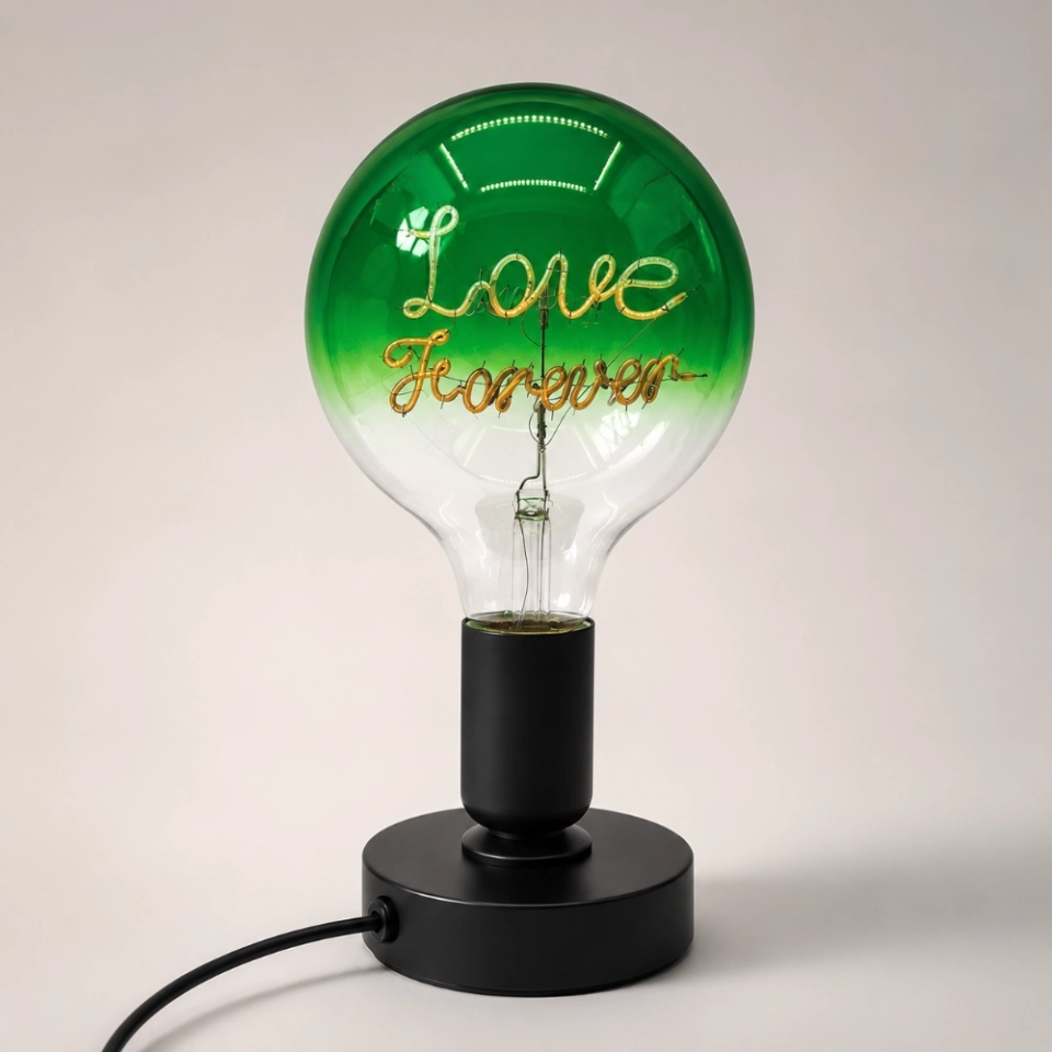 G125 Green Top Custom Letter LED Globe Bulb with Clear Bottom and Warm White Filament (4) G125 Green Top Custom Letter LED Globe Bulb with Clear Bottom and Warm White Filament (4)