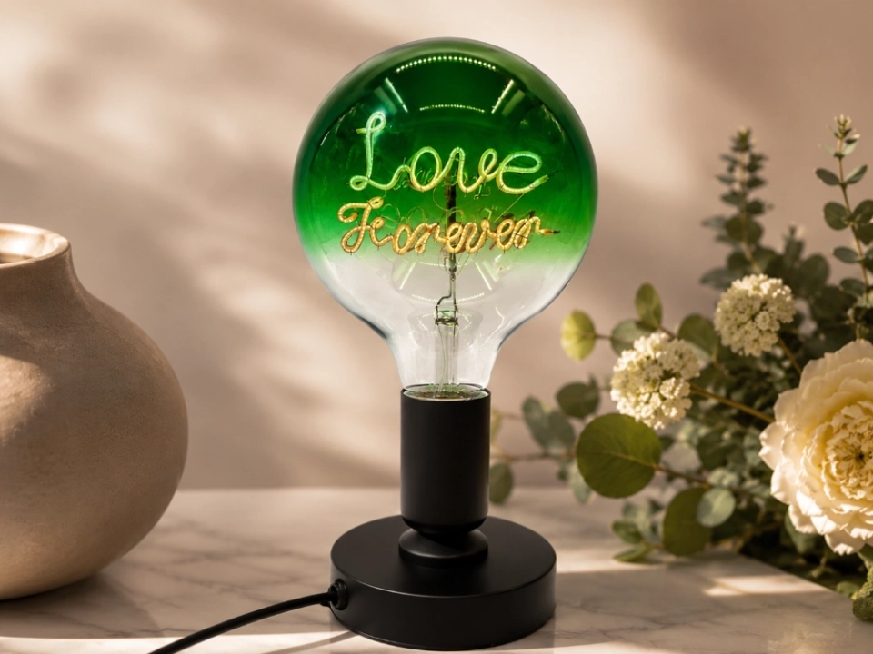 G125 Green Top Custom Letter LED Globe Bulb with Clear Bottom and Warm White Filament (5) G125 Green Top Custom Letter LED Globe Bulb with Clear Bottom and Warm White Filament (5)