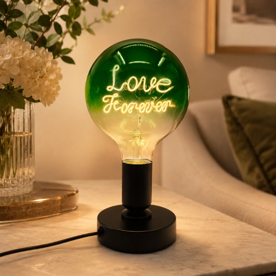 G125 Green Top Custom Letter LED Globe Bulb with Clear Bottom and Warm White Filament (6) G125 Green Top Custom Letter LED Globe Bulb with Clear Bottom and Warm White Filament (6)