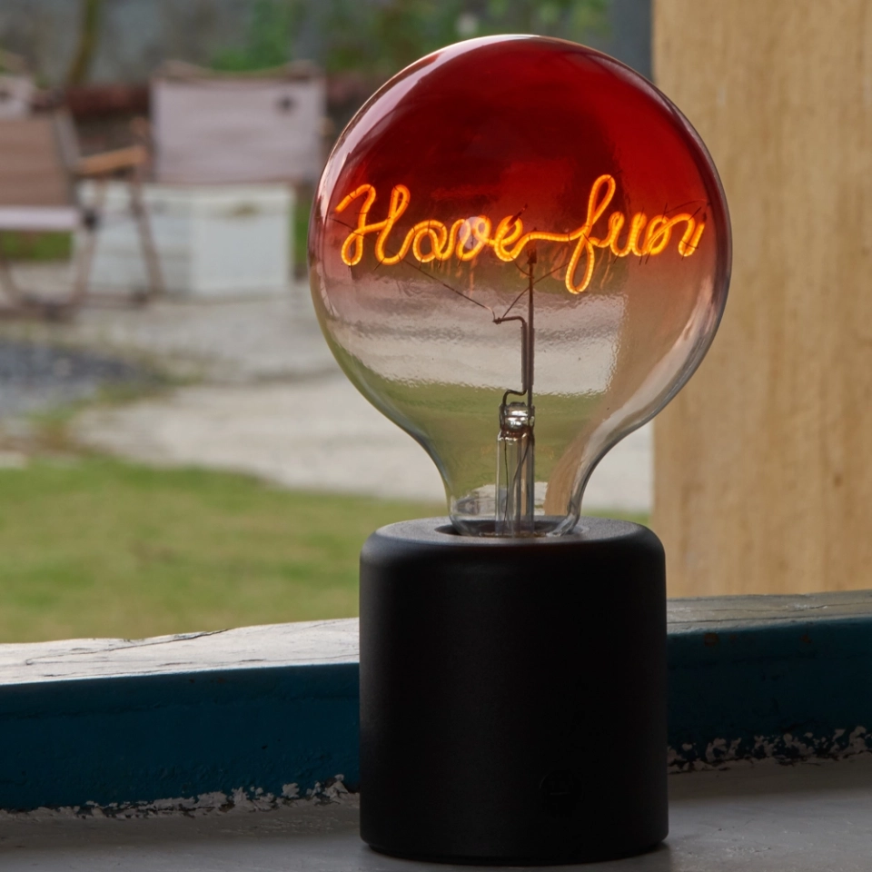 G125 Red Top Custom Letter LED Globe Bulb with Warm White Single-Line Filament (3) G125 Red Top Custom Letter LED Globe Bulb with Warm White Single-Line Filament (3)