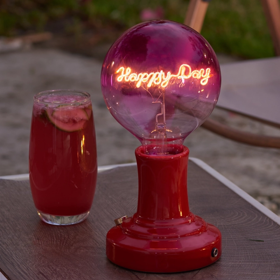 G125 Rose Red Top Clear Bottom Custom Letter LED Globe Bulb with Warm White Single-Line Filament (6) G125 Rose Red Top Clear Bottom Custom Letter LED Globe Bulb with Warm White Single-Line Filament (6)