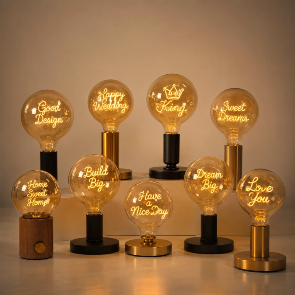 G125 Warm White Double Line Custom Letter LED Globe Bulb with Champagne Glass (5)