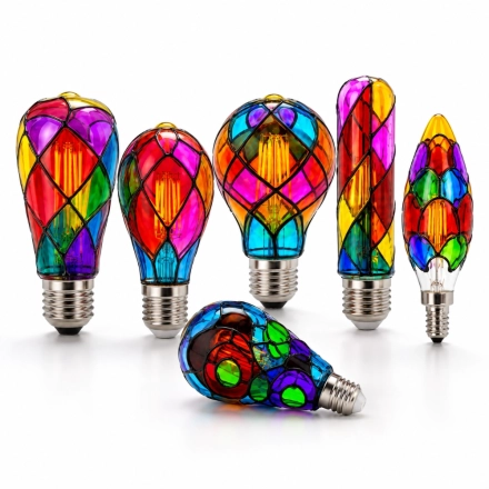 GLORILUM Colorful Stained Glass LED Filament Bulb Collection for Decorative Ambient Lighting GLORILUM Colorful Stained Glass LED Filament Bulb Collection for Decorative Ambient Lighting