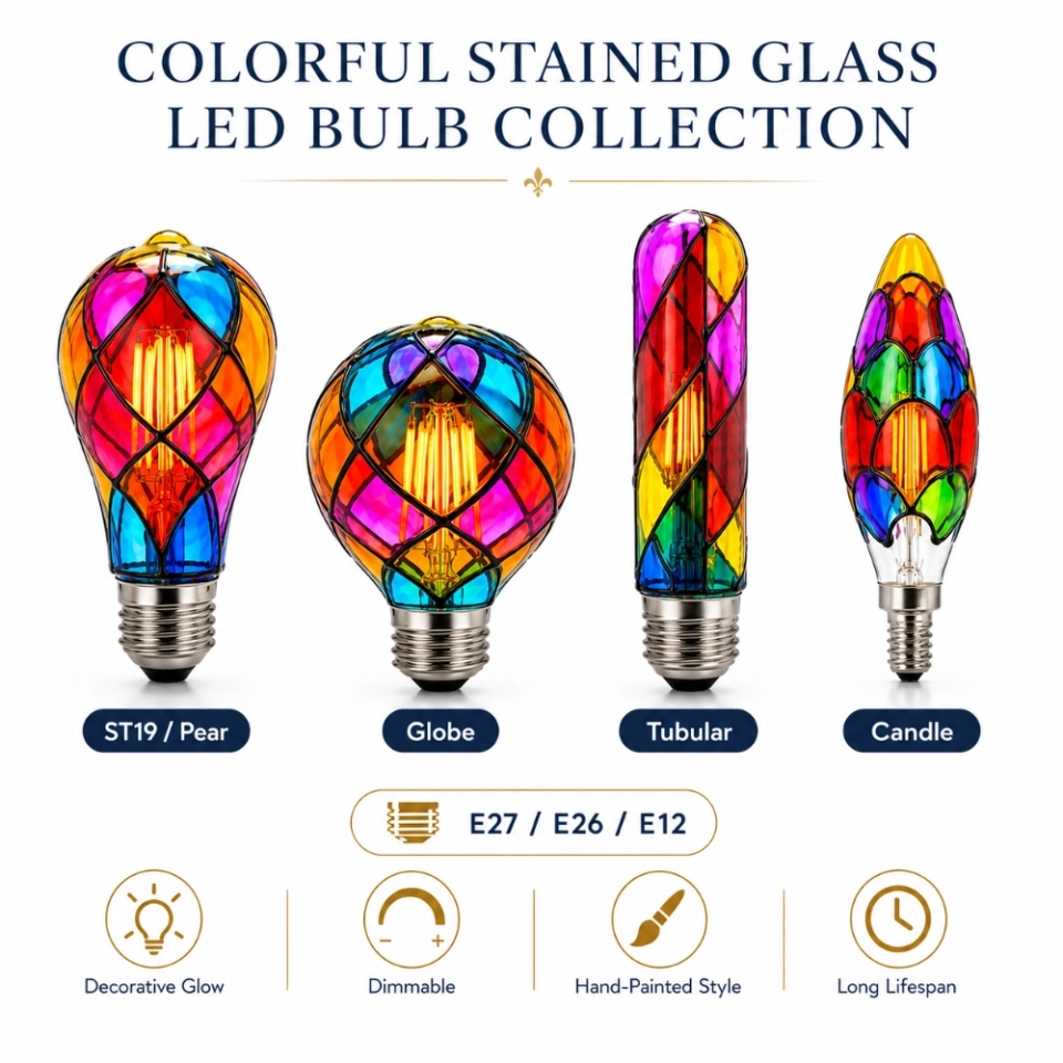 GLORILUM Colorful Stained Glass LED Filament Bulb Collection for Decorative Ambient Lighting (2) GLORILUM Colorful Stained Glass LED Filament Bulb Collection for Decorative Ambient Lighting (2)