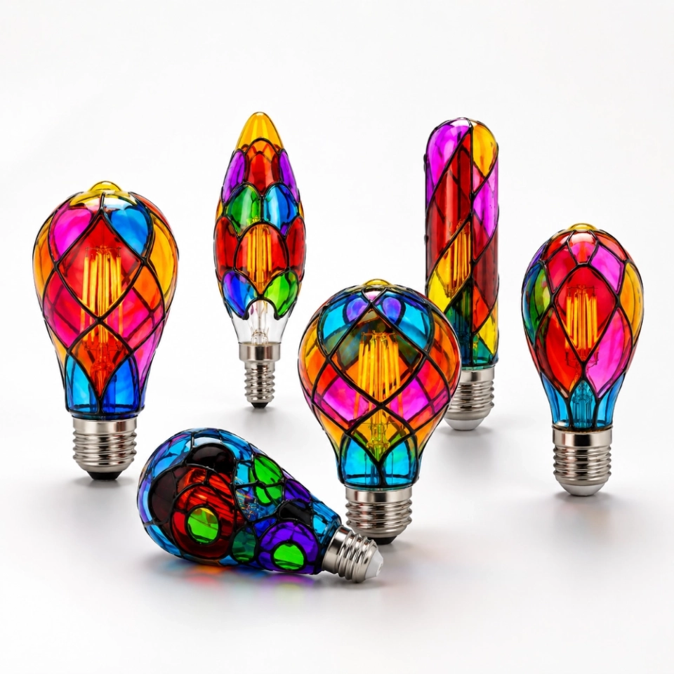 GLORILUM Colorful Stained Glass LED Filament Bulb Collection for Decorative Ambient Lighting (4) GLORILUM Colorful Stained Glass LED Filament Bulb Collection for Decorative Ambient Lighting (4)
