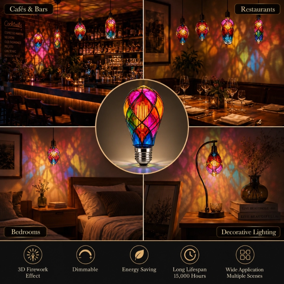 GLORILUM Colorful Stained Glass LED Filament Bulb Collection for Decorative Ambient Lighting (5) GLORILUM Colorful Stained Glass LED Filament Bulb Collection for Decorative Ambient Lighting (5)