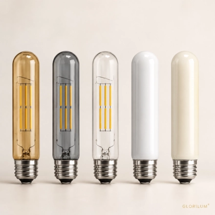 GLORILUM E27 LED Filament Bulb, Vintage Edison Tubular Light Bulb with Amber, Smoke Gray, Clear, Painted White and Milk White Glass