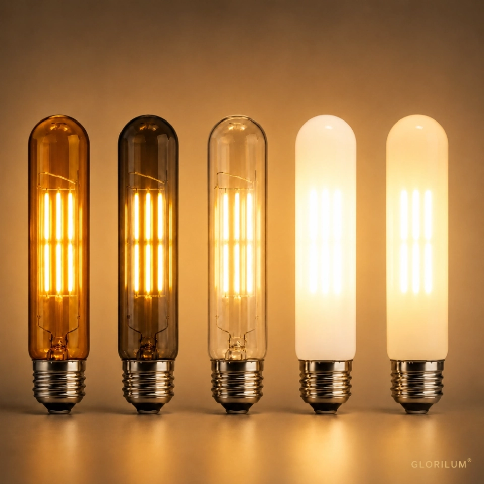 GLORILUM E27 LED Filament Bulb, Vintage Edison Tubular Light Bulb with Amber, Smoke Gray, Clear, Painted White and Milk White Glass (2)