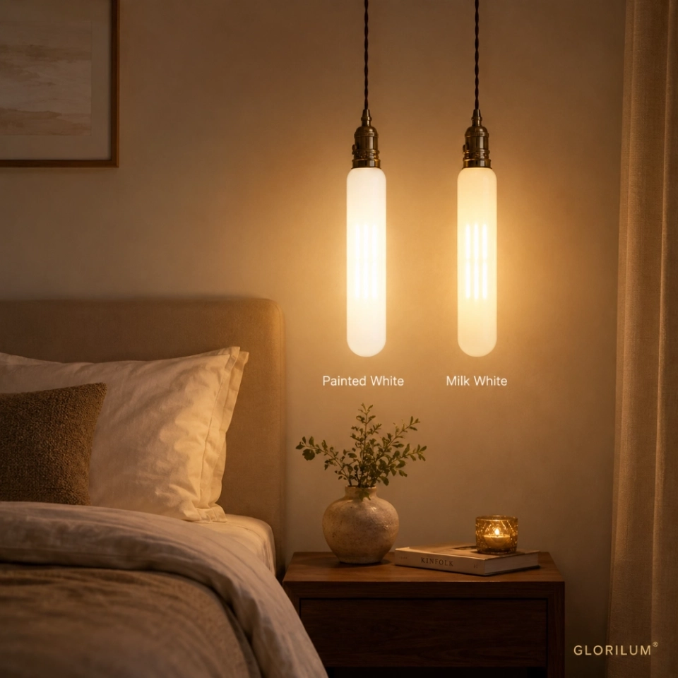 GLORILUM E27 LED Filament Bulb, Vintage Edison Tubular Light Bulb with Amber, Smoke Gray, Clear, Painted White and Milk White Glass (4)