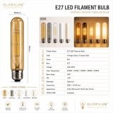 GLORILUM E27 LED Filament Bulb, Vintage Edison Tubular Light Bulb with Amber, Smoke Gray, Clear, Painted White and Milk White Glass (5)