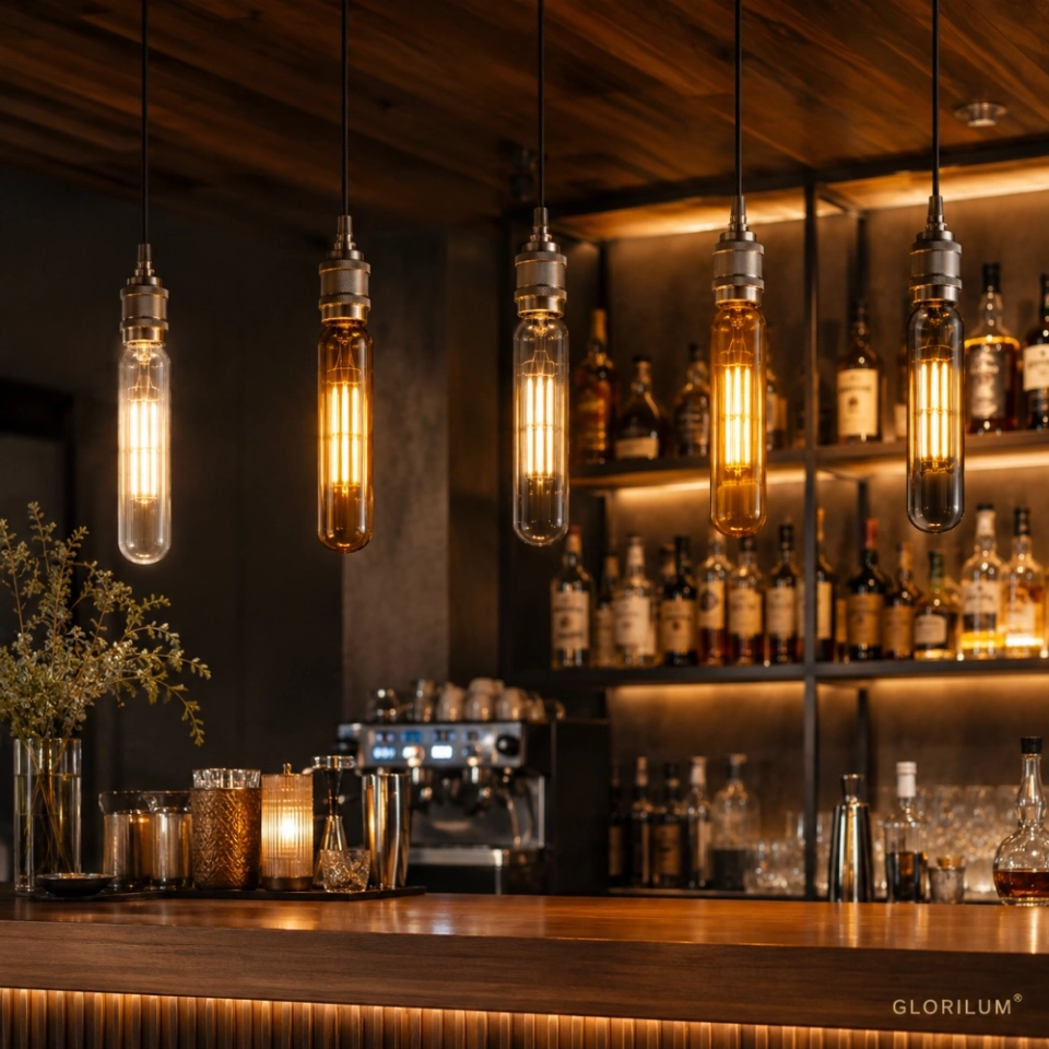 GLORILUM E27 LED Filament Bulb, Vintage Edison Tubular Light Bulb with Amber, Smoke Gray, Clear, Painted White and Milk White Glass (6)