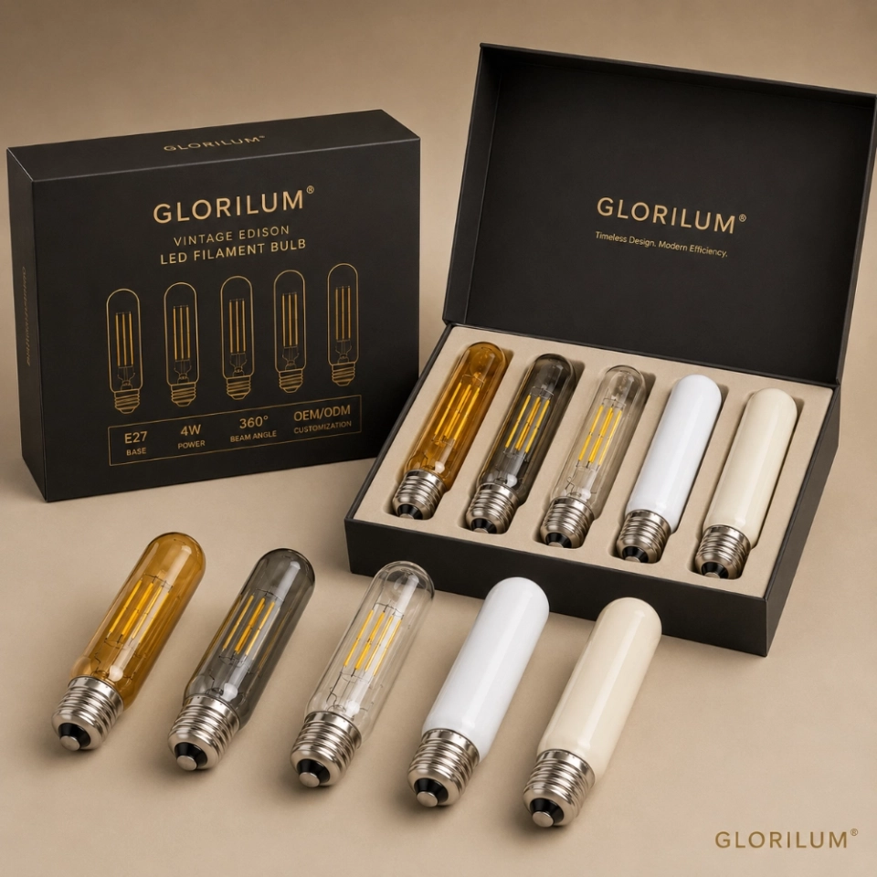 GLORILUM E27 LED Filament Bulb, Vintage Edison Tubular Light Bulb with Amber, Smoke Gray, Clear, Painted White and Milk White Glass (7)